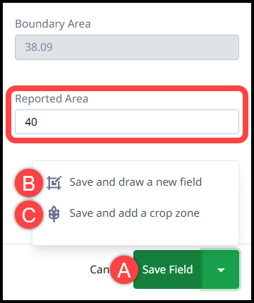 13. Reported Area and Save Options.png