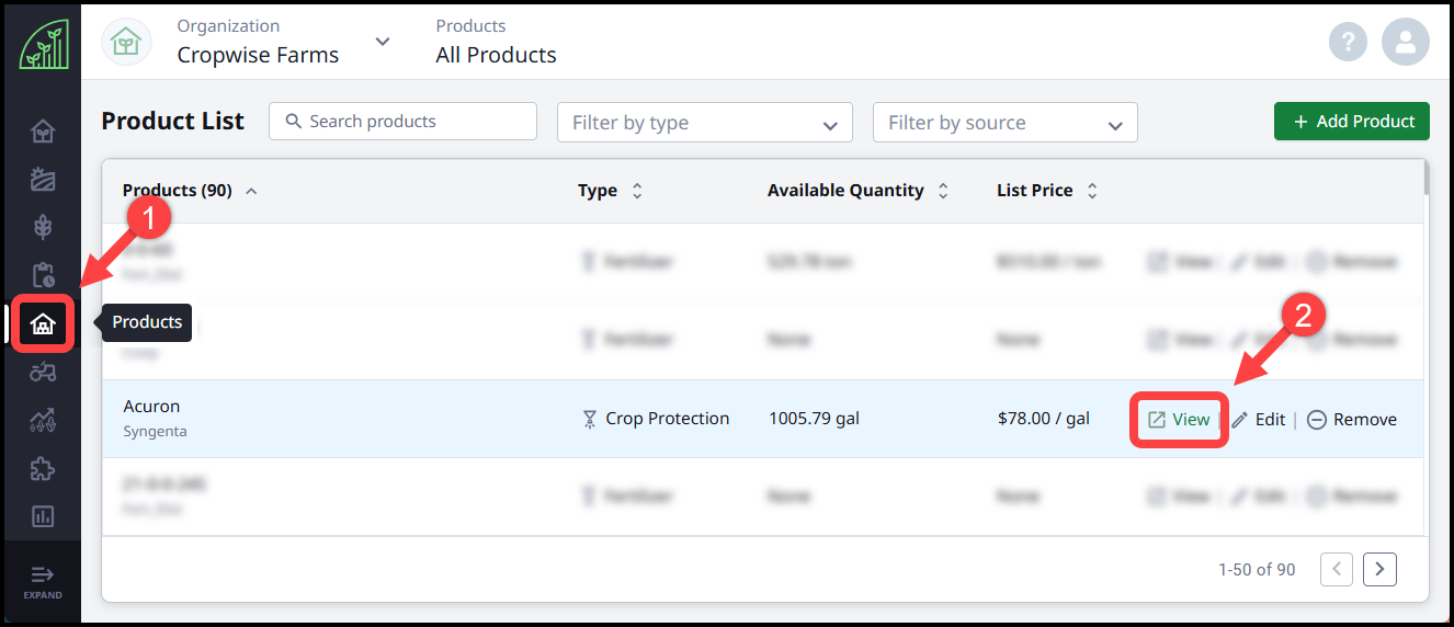 2. Products Menu with box and arrow around View.png